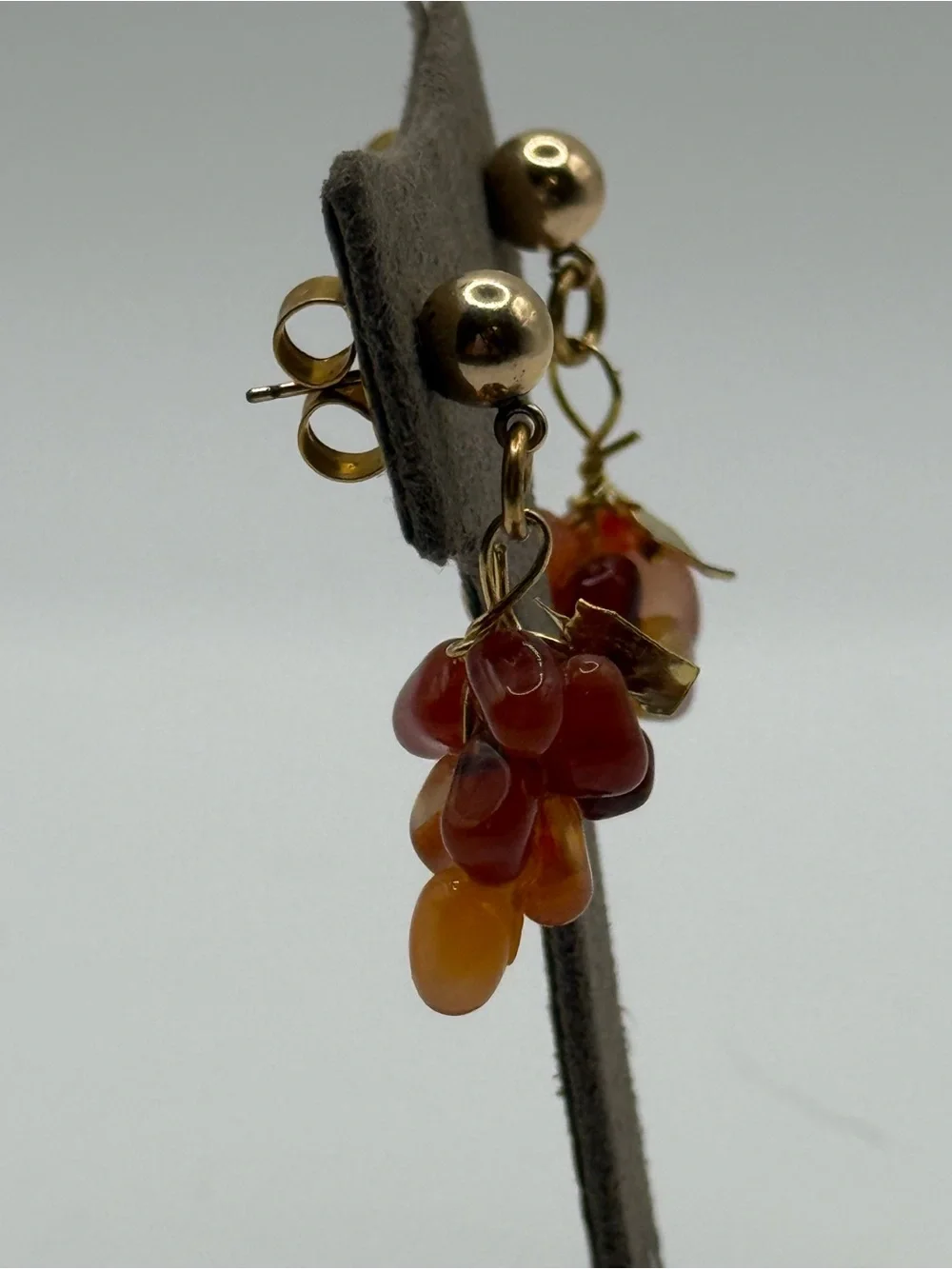 Gold-Tone Red Orange carnelian Cluster Drop Earrings